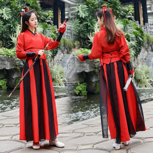 Women's red black hanfu fairy dresses chinese drama TV cosplay photos stage performance dresses